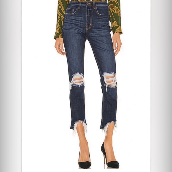 L'AGENCE High Line Cupertino High-Rise Distressed Raw Hem Skinny Jeans Sz 27 - Picture 1 of 9